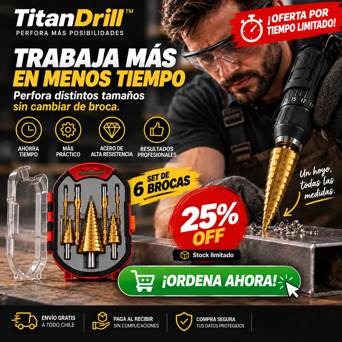 TitanDrill™ - Perfora varios tamaños fácil