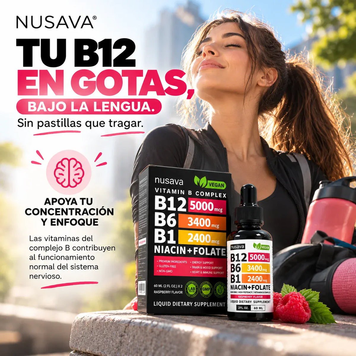 Nusava - Tu B12 en gotas, bajo la lengua. Sin pastillas que tragar.