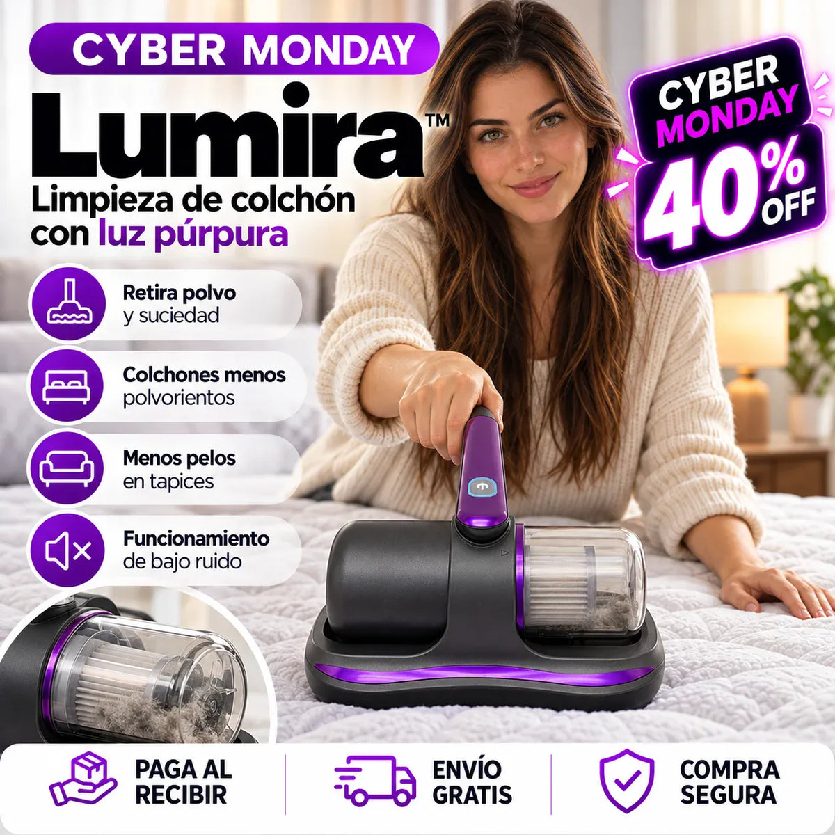 Lumira™ - Limpieza de colchón con luz púrpura